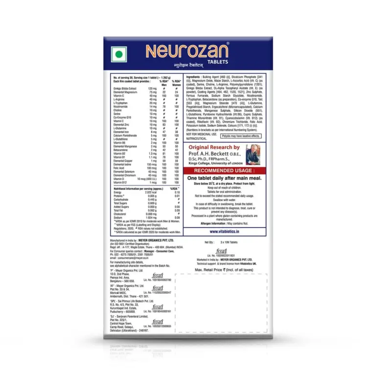 Neurozan Enhance Cognitive Functions | 30 Veg Tablets - Image 2