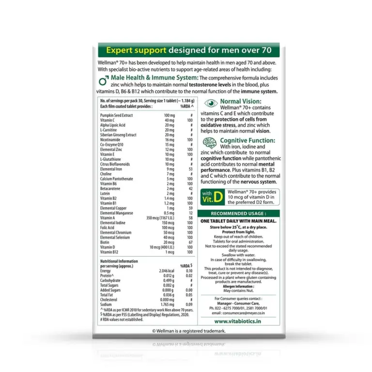 Wellman 70+ Multivitamin Tablets for Men Aged 70 Plus | 30 Veg Tablets - Image 8