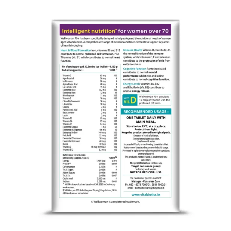 Wellwoman 70+ Multivitamin Tablets for Women Aged 70 Plus | 30 Veg Tablets - Image 5