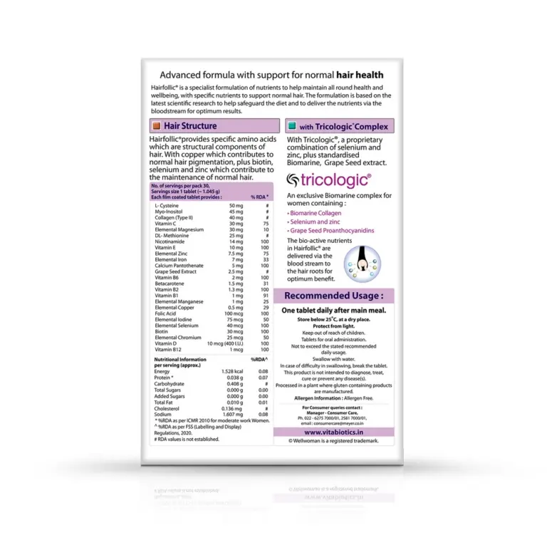 Wellwoman Hairfollic Hair Supplements for Women | 30 Non-Veg Tablets - Image 7