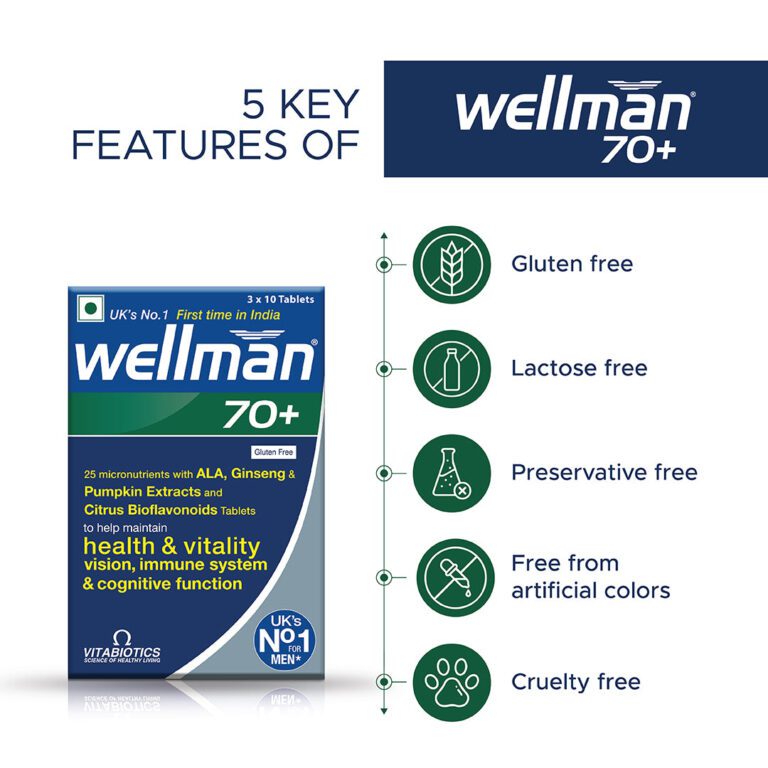 Wellman 70+ Multivitamin Tablets for Men Aged 70 Plus | 30 Veg Tablets - Image 4