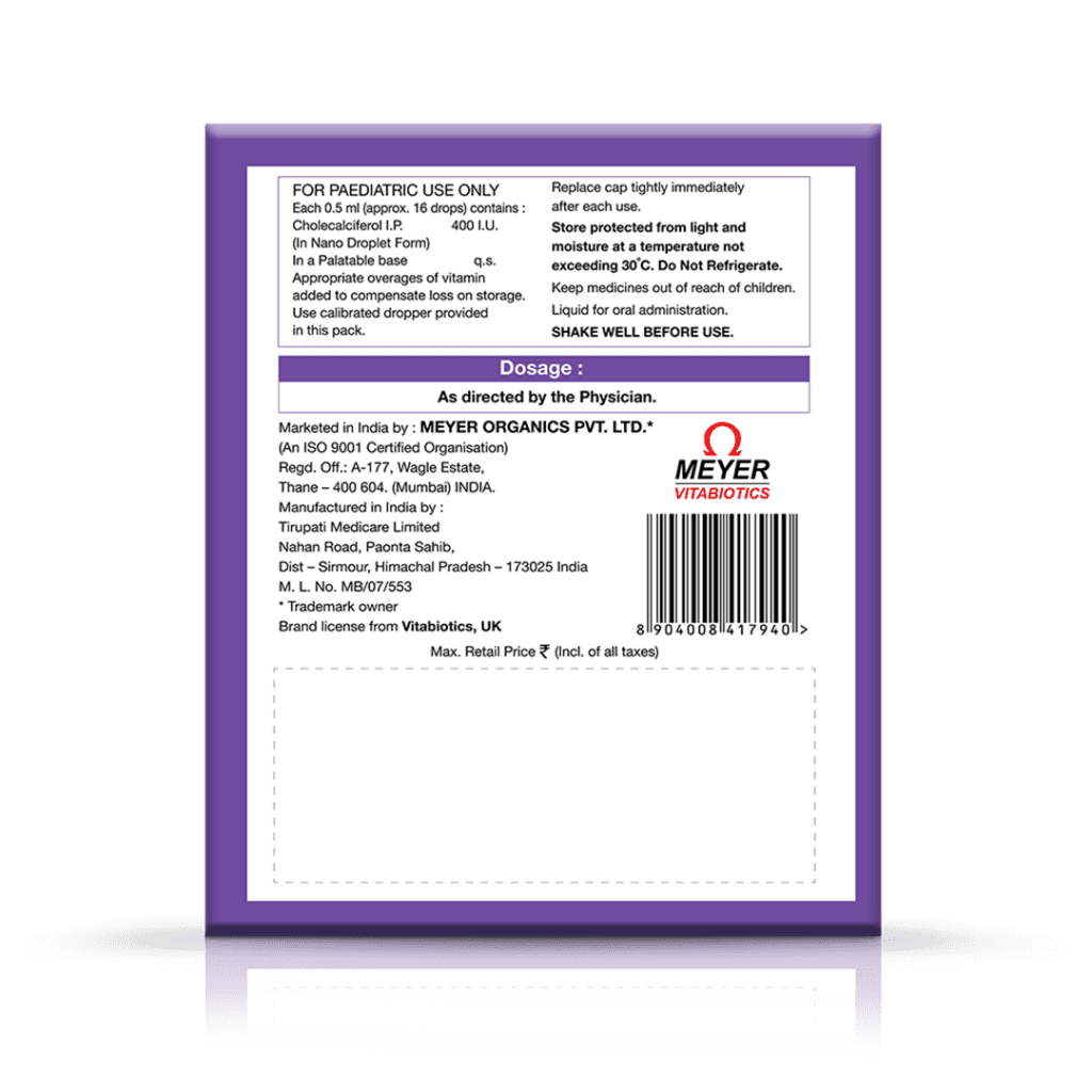 Ultra D3 Nano Drops product page with dosage and manufacturing details.