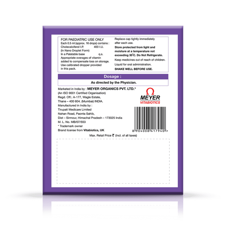 Ultra D3 Nano Drops product page with dosage and manufacturing details.