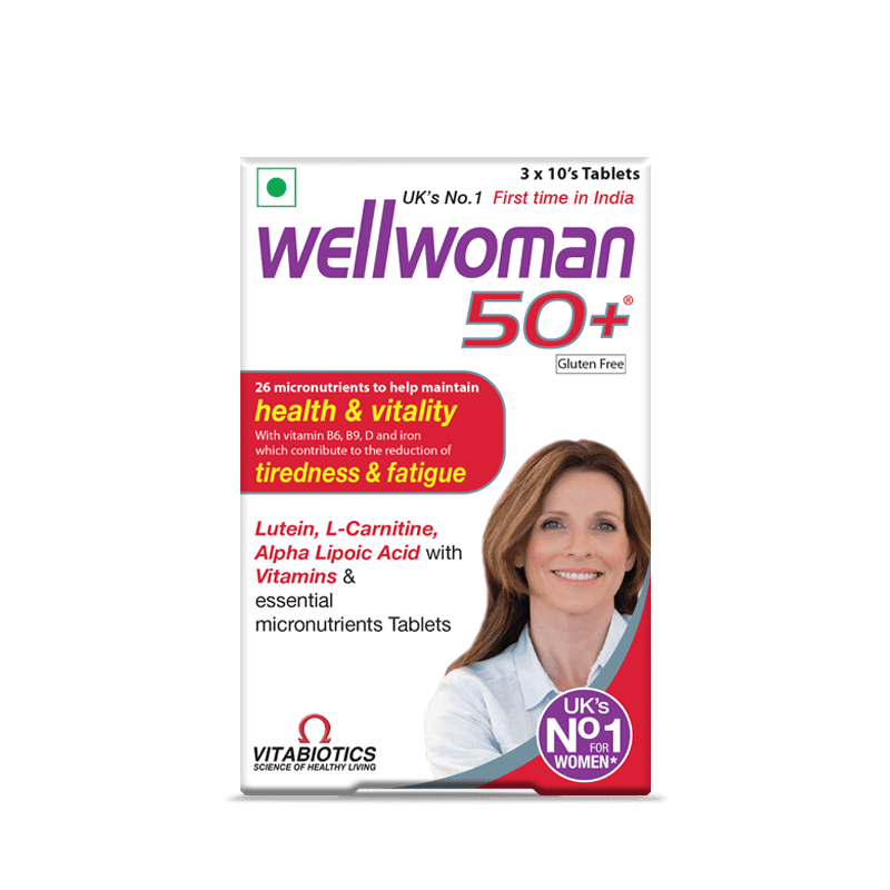 Wellwoman 50+ tablets with vitamins and minerals to support overall health and vitality for women aged 50+
