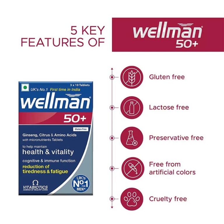 Wellman 50+ Multivitamin Tablets for Men Aged 50 Plus | 30 Veg Tablets - Image 2
