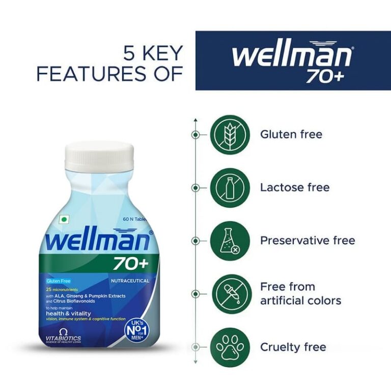 Wellman 70+ Multivitamin Tablets for Men Aged 70 Plus | 60 Veg Tablets (Tub Pack) - Image 4
