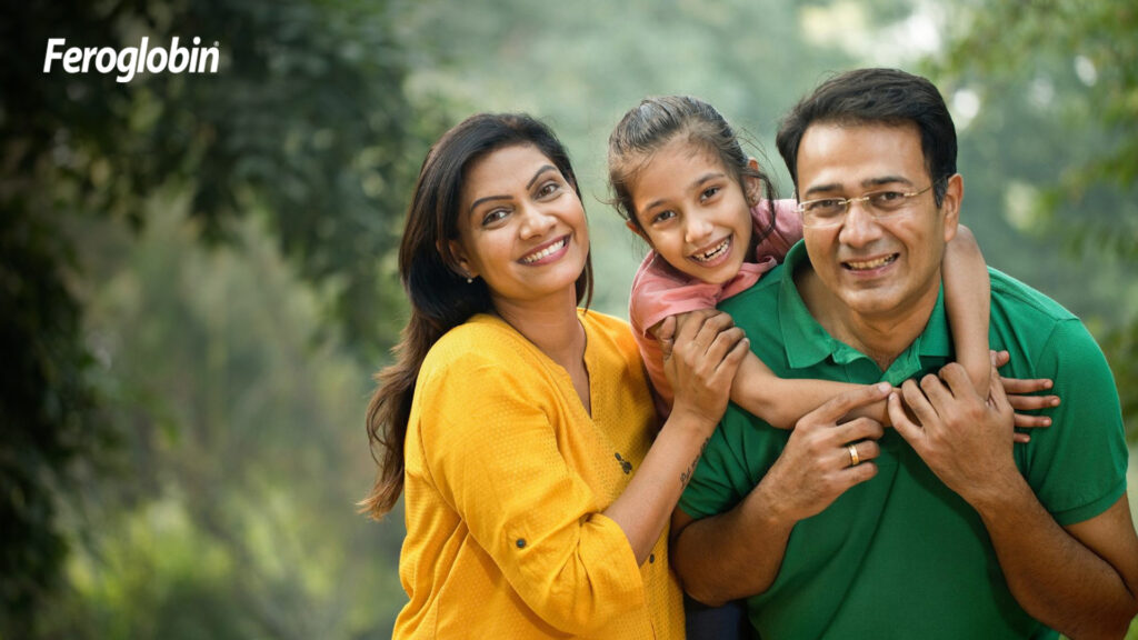 Family promoting healthy lifestyle with Feroglobin supplements