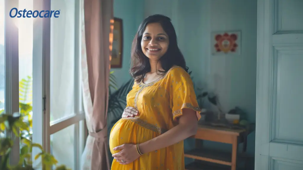 Pregnant woman promoting Osteocare